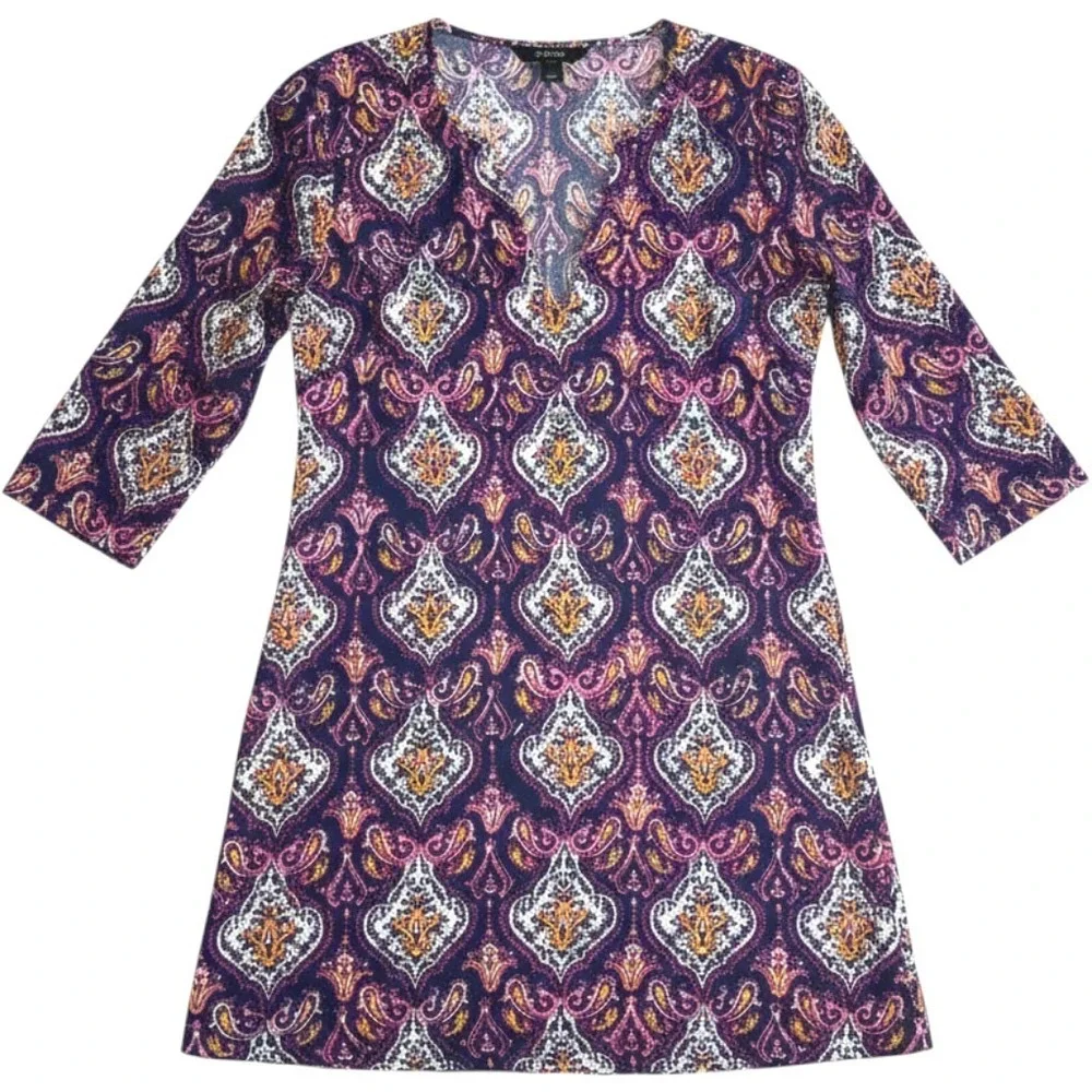 Women's J.Crew Paisley Boho Split Neck Tunic lightweight cotton knit size XL